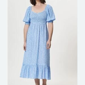 Fresha London Karisa Open Back Midi Dress In Blue Daisy Size S